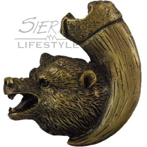 Bear with Claw Knob- Left Facing- Antique Brass Western Log Home Supply