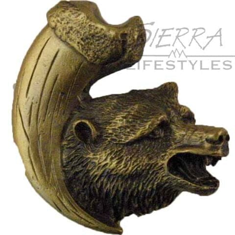 Bear with Claw Knob- Right Facing- Antique Brass Western Log Home Supply